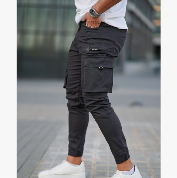 Mens Cargo Jogger Pants Slim fit Stretch Size 34 Dark Gray - Picture 5 of 6